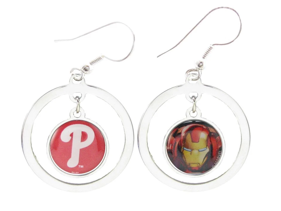 Philadelphia Phillies Iron Man Two Sided Hoop Wire Earrings Marvel MLB Jewelry - Image 1 of 1