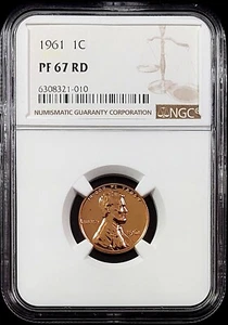 1961 Proof Lincoln Cent certified PF 67 RD by NGC! sku 21010 - Picture 1 of 4