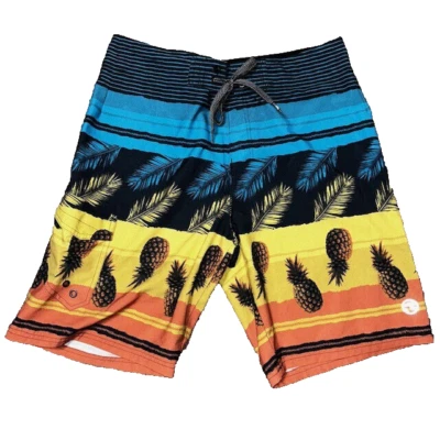 Ocean Current 男式 34 蓝色黄色热带菠萝板短裤沐浴套装 — 第 1/3 张图片