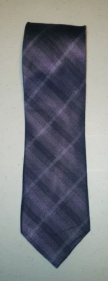 Kenneth Cole Reaction Necktie Black/Purple Plaid Silk Men's Tie Handmade - Image 1 of 4