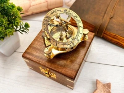 Brass Sundial Compass: A Timeless Treasure, With Nautical Anchor Wooden Gift Box - Image 1 of 4
