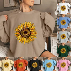 Women's Fashion Casual Long Sleeve Printed Round Neck Sweatshirt Top - Picture 1 of 42