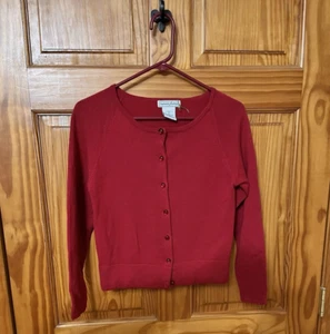 VINTAGE 90'S STEPHANIE ANDREWS 100% MERINO WOOL CARDIGAN RED SIZE MEDIUM - Picture 1 of 9