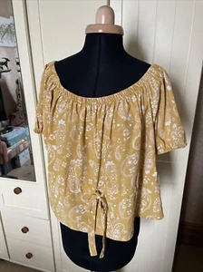 PRIMARK Yellow Paisley Print Short Sleeve Off the Shoulder Ladies Blouse Size 12 - Picture 1 of 8