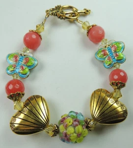 Pulsera Cloisonne Mariposa Flor Murano Corazones Cristal Ágata Artesanal - Imagen 1 de 2