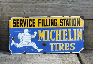 Vintage Michelin Tires Service Filling Station Enamel Advertising Sign Mancave - Picture 1 of 3