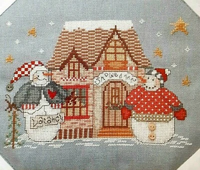 Cross Stitch Pattern SNOWED INN Vacancy Christmas Snowman Couple Gail Bussi  - Image 1 of 4