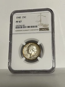 1940 25C NGC PF 67 1940 WASHINGTON QUARTER PROOF SILVER 25c - Picture 1 of 2