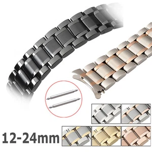 12-24mm Curved End Strap Stainless Steel Watch Band w Butterfly Buckle Bracelet - Picture 1 of 18