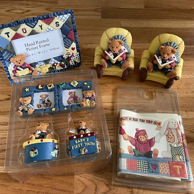 Oso de peluche azul Jean bebé marco de cerámica primer diente papel tapiz recuerdo Foto 1 de 4