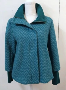 prAna WM Small Deep Teal Chevron Wool Lily Jacket Coat Size - Picture 1 of 9