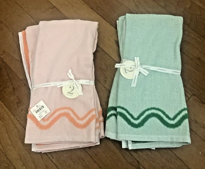 New Anthropologie Set of 2 Madeline Terry 28" x 21"  Dish Towels- Green or Peach - Image 1 of 4