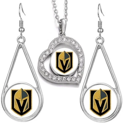 3Pc Vegas Golden Knights Womens Jewelry Crystal Pendant Necklace With Earrings - Image 1 of 4