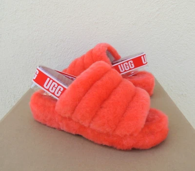 SANDALIAS ZAPATILLAS UGG PIEL DE OVEJA DESLIZABLE SÍ GROSELLA ROJA, US 7/ EUR 38 ~ NUEVAS Foto 1 de 4