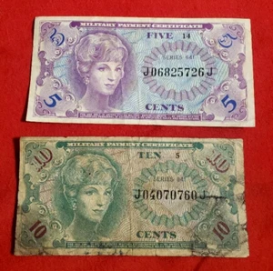 Lot of 2: Military Payment Certificate Series 641: 10C, 5C Circulated - Picture 1 of 5