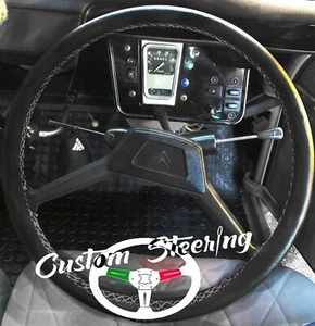 Para Citroën 2 Cv Negro Real Italiano Volante de Cuero Cubierta Gris Costura - Imagen 1 de 7