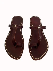 Womens Leather Brown Slippers Handmade Indian Casual Dress Sandals Shoes Flats - Picture 1 of 6