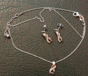 PARURE chaine 45 cm + boucles ARGENT STERLING 925 ‰ 27 brillants poinçon NEUF - Imagen 1 de 6