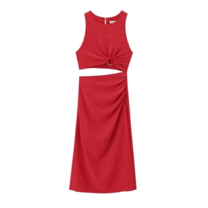 Zara Women Midi Dress M Red Sleeveless Cut Out Sexy Gold Ring 9878/166 NWT - Picture 1 of 11