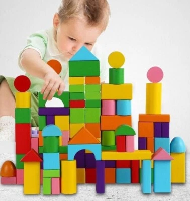 Classic Wooden Building Blocks Set 40pcs with Storage Bag for Kids Assemble Toys - Image 1 of 3