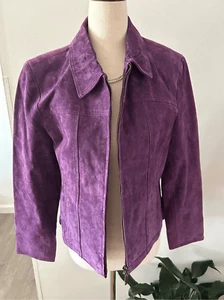 Coldwater Creek Chaqueta Cuero Gamuza Morado Talla Pequeña Nueva Con Etiquetas - Imagen 1 de 6