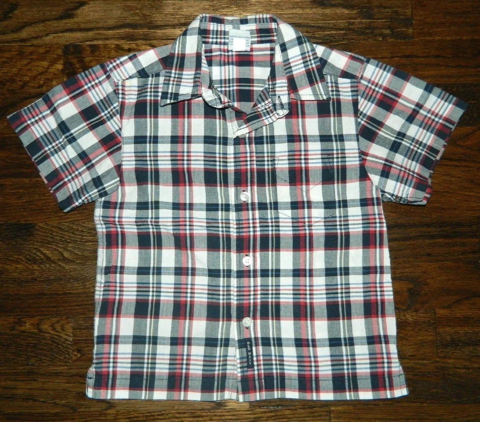 Boy's Old Navy Blue, White & Red Check Button Down Top Size 4 - Image 1 of 1