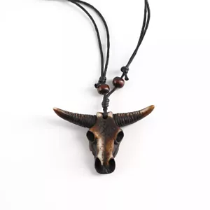 Bull Skull Pendant Necklace Halloween Biker Gothic Steampunk Punk Mens Jewellery - Picture 1 of 4