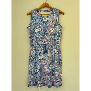 T by Talbots Women's MP Floral Print Sleeveless Knit Dress Tassel Drawstring - Picture 1 of 8