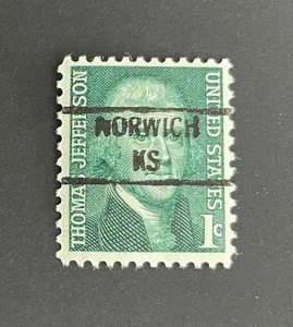 Norwich, Kansas Type 841 Precancel - 1 Cent Jefferson - USA #1278 - KS - Bild 1 von 1