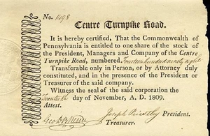 1809 Centre Turnpike Road Stock Certificate - Picture 1 of 1