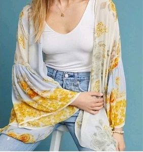 Anthropologie Jordin Floral Kimono Flutter Sleeves Blue Combo Size OS $180 - Bild 1 von 9