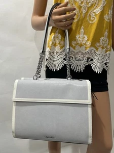 calvin klein shoulder bag Simple Elegant Grey/White Faux Leather Large - Picture 1 of 15