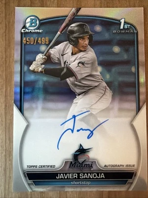JAVIER SANOJA 2023 1st Bowman Chrome Auto #CPA-JSJ Refractor 450/499 Marlins - Image 1 of 4