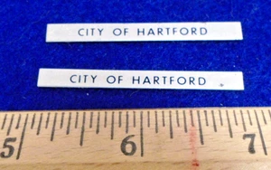 TWO CUSTOM MADE "CITY OF HARTFORD"  NAME PLATES  FOR  PASSENGER CARS - Picture 1 of 2
