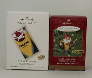 Crayola Crayons Hallmark Ornaments Color Crew Chief 2001 & Colorful Dreams 2007 - Picture 1 of 4