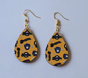 Milwaukee Brewers baseball inspired tearrdrop wooden dangle earrings - Picture 1 of 1