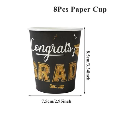 Graduation Party Disposable Tableware Black Gold Disposable Plates Cups Napkins  - image 1 of 4