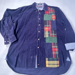 Vintage Cord Colorblock Karo Patchwork Button Down Hemd Y2k Tommy-L - LESEN - Bild 1 von 16