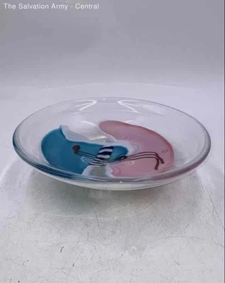 Cuenco contemporáneo decorativo forma redonda de vidrio arte abstracto multicolor Foto 1 de 4