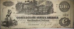 1862 $100 Confederate State Of America Currency Richmond VA XF+ P177 - Picture 1 of 2