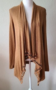 Cárdigan XCVI Crochet Boho Retro Abierto Mujer Pequeño Occidental Mangas Largas Camel - Imagen 1 de 12