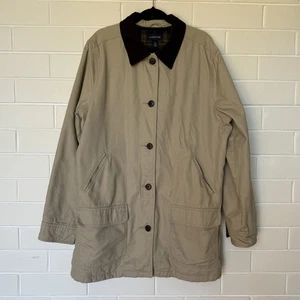 Lands’ End Khaki Cotton Utility Jacket Plaid Lining Size L 14–16 | 46cm Shoulder - Picture 1 of 18