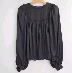 Camicetta Ulla Johnson taglia 6 nera blouson manica lunga a palloncino chic boho baby doll - Foto 1 di 16