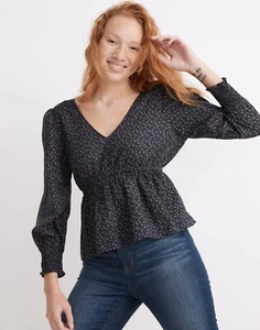 Top para mujer Madewell M peplum atado en margaritas Campden color índigo profundo floral - Imagen 1 de 9
