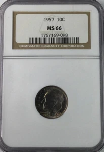 1957 Roosevelt Dime NGC MS66 # - Picture 1 of 3