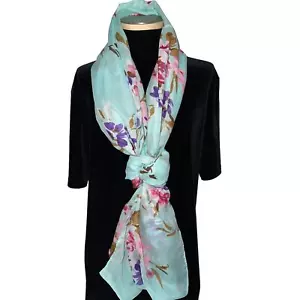 Mint Green Infinity SCARF Roses Pink Purple Floral Romantic Chic Coquette Pastel - Picture 1 of 5