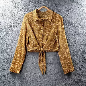 Valleygirl Womens Crop Blouse Top Size 12 Yellow Black Ivory Long Sleeve Tie - Picture 1 of 15