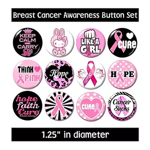 BREAST CANCER AWARENESS BUTTONS PINS BADGES hope fight pink ribbon new - Picture 1 of 3