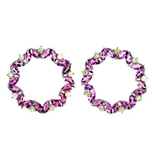 925 Pendientes de Plata de Ley Rodolita Granate Peridoto Gema Natural Jewelry - Imagen 1 de 13