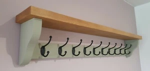 COAT RACK+SHELF Floating Rustic Handmade 10 Black Double Hooks - Picture 1 of 9